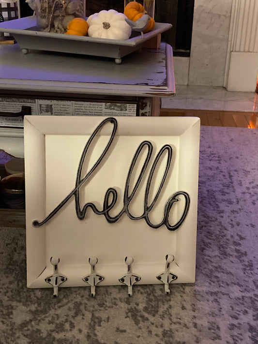 "Hello" Wall Sign with Key/Coat Hangers